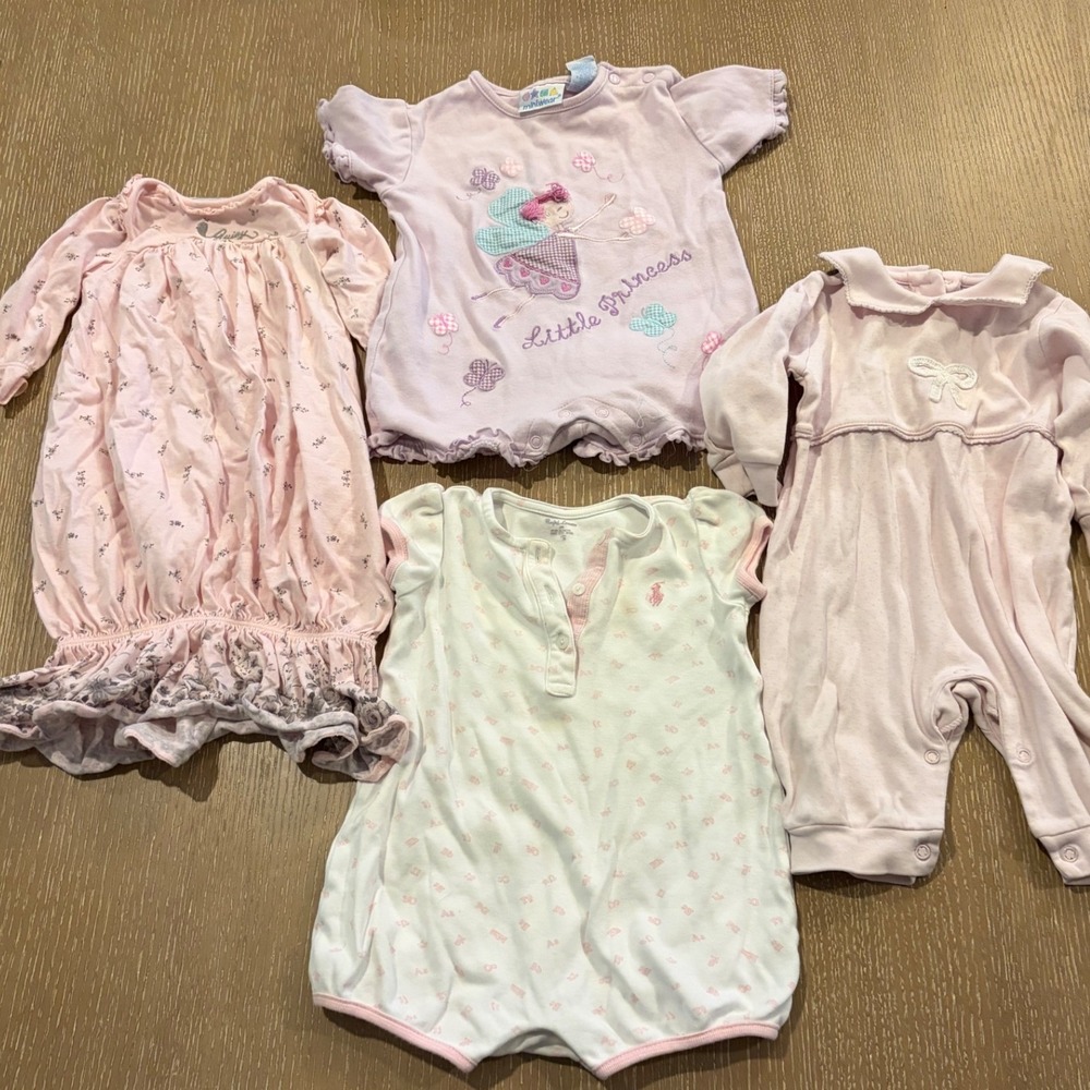 Baby Girls Pink Romper Outfit Lot Ralph Lauren Little English Miniwear‎ 12M 4PC